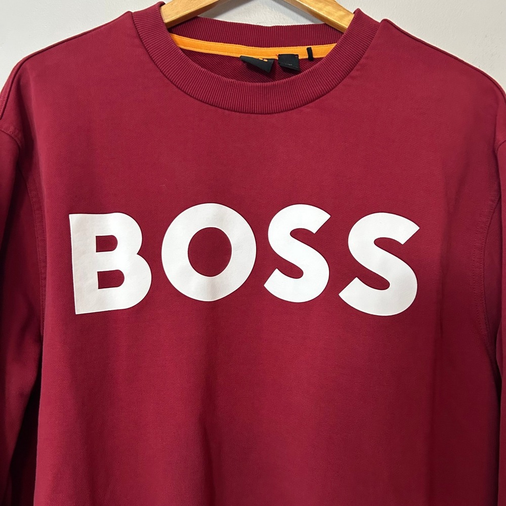 BOSS Sweatshirt Mens Burgundy Red Soleri Graphic Logo Crew Neck Pullover